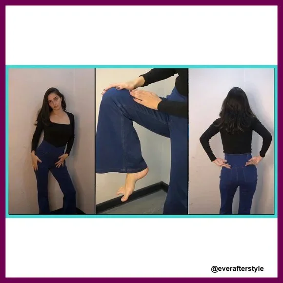 High Waisted Bell Bottom Jeans Stretchy Flare Wide Leg Pull On Pants